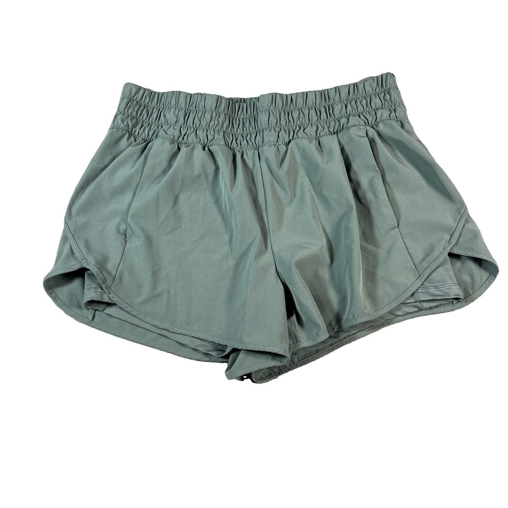 Avia Womens Sage Green Smocked Waist Running Shorts Large 12-14 Zipper Pocket